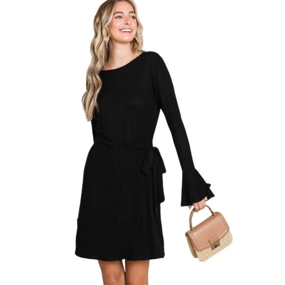 Culture Code Black Ruffle Long Sleeve Wrap Tie Dress CHD1390L - Picture 4 of 12